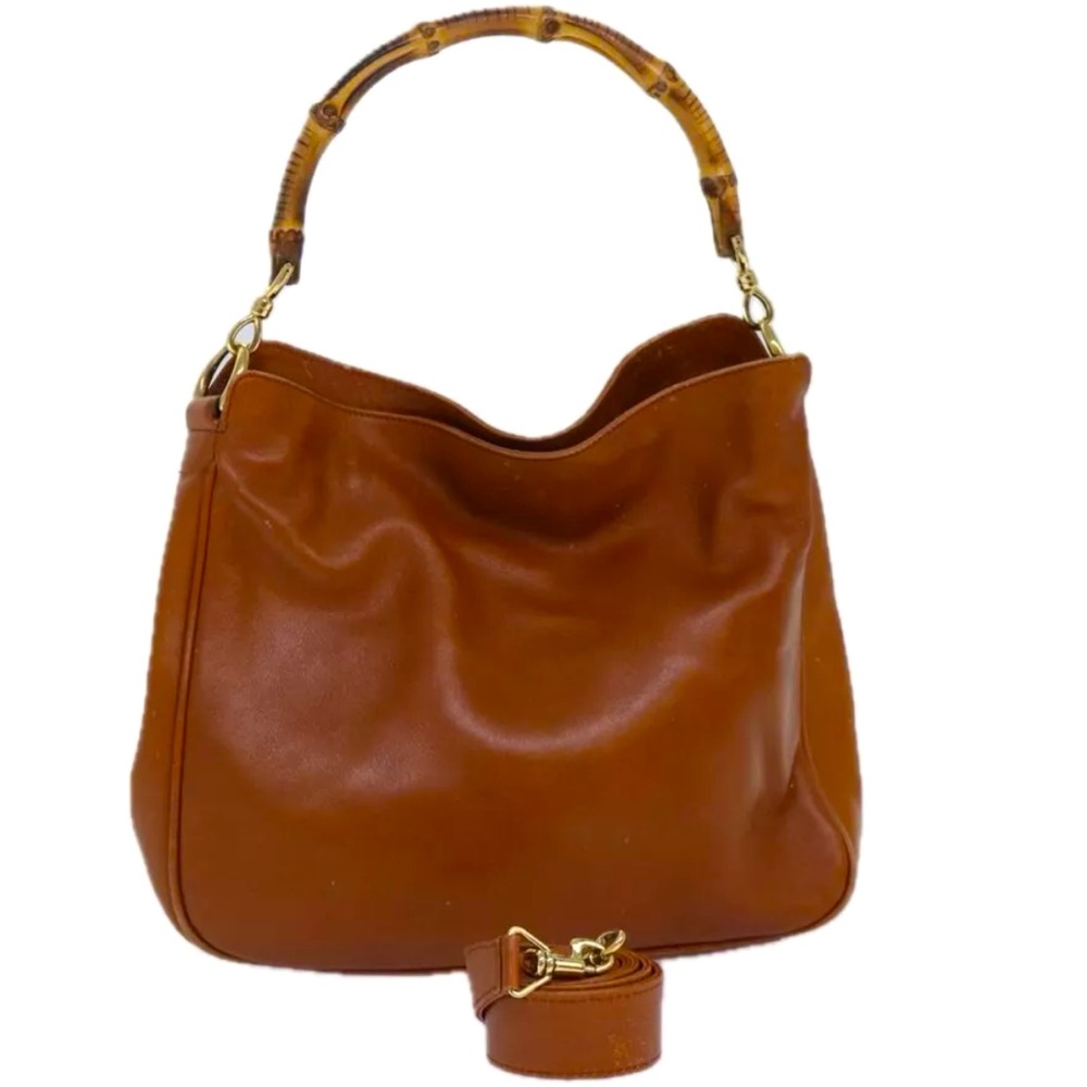 Authentic Gucci Bamboo Shoulder/Hand Leather Brown/Gold Color.